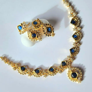 Jade Blue CZ Diamond Simulant Necklace Set - ECLAT INDIAN JEWELSNecklace SetsBlue