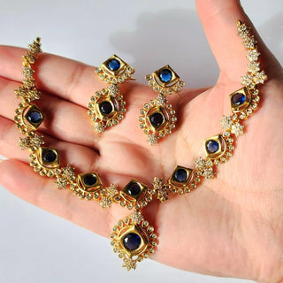 Jade Blue CZ Diamond Simulant Necklace Set - ECLAT INDIAN JEWELSNecklace SetsBlue
