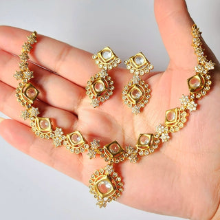Jade Clear White CZ Diamond Simulant Necklace Set - ECLAT INDIAN JEWELSNecklace SetsClear