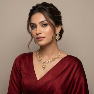 Jade Clear White CZ Diamond Simulant Necklace Set - ECLAT INDIAN JEWELSNecklace SetsClear