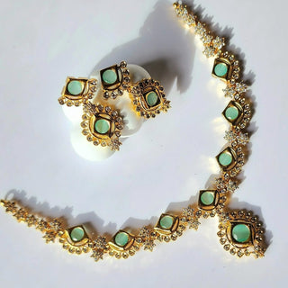 Jade Mint Green CZ Diamond Simulant Necklace Set - ECLAT INDIAN JEWELSNecklace SetsGreen