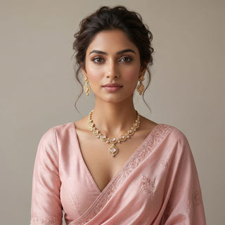 Jade Pink CZ Diamond Simulant Necklace Set - ECLAT INDIAN JEWELSNecklace SetsPink