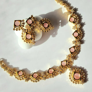 Jade Pink CZ Diamond Simulant Necklace Set - ECLAT INDIAN JEWELSNecklace SetsPink