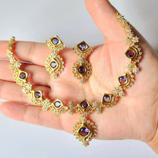 Jade Purple CZ Diamond Simulant Necklace Set - ECLAT INDIAN JEWELSNecklace SetsPurple