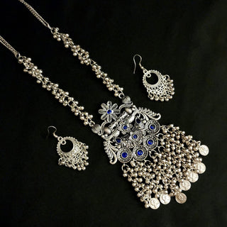 Jane Blue German Silver Contemporary Necklace Set - ECLAT INDIAN JEWELSNecklace SetsOxidised Silver