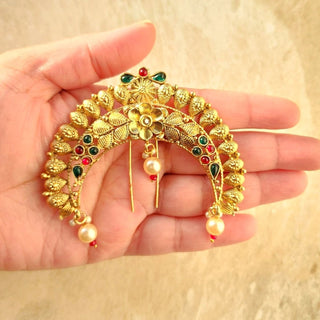 Jenna Multicolour Khopa / Ambada Clip Hair Bun Accessory - ECLAT INDIAN JEWELSMatha Patti, Sheesh PhoolMulticolour