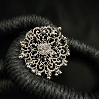 Jenna Oxidised Silver Adjustable Ring - ECLAT INDIAN JEWELSRingsOxidised Silver