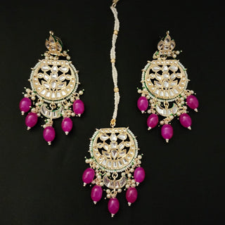 Jenny Magenta Pink Kundan Tikka Set - ECLAT INDIAN JEWELSTikka SetsPink