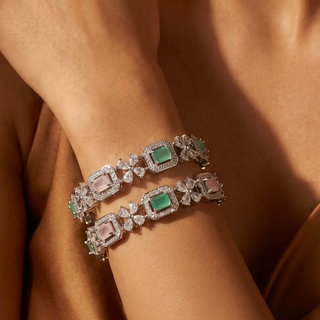 Jenny Mint and Pink CZ Diamond Bangle (Pair) (2.4,2.6, 2.8, 2.10)