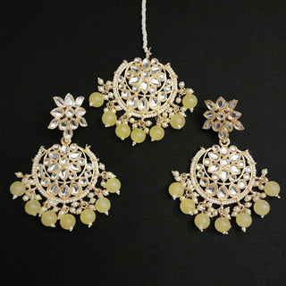 Jenny Pale Yellow Kundan Tikka Set - ECLAT INDIAN JEWELSTikka SetsYellow