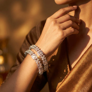 Jenny Silver CZ Diamond Bangle (Pair) (2.4,2.6, 2.8) - ECLAT INDIAN JEWELSBangle, Kadas & Bracelets2.6