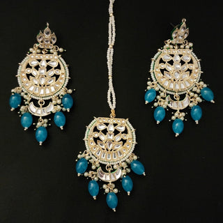 Jenny Sky Blue Kundan Tikka Set - ECLAT INDIAN JEWELSTikka SetsBlue