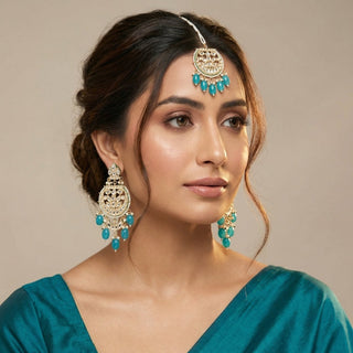 Jenny Sky Blue Kundan Tikka Set - ECLAT INDIAN JEWELSTikka SetsBlue