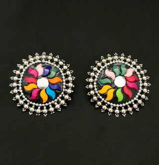 Jessica Multicolour German Silver Stud Earrings - ECLAT INDIAN JEWELSEarringsMulticolour