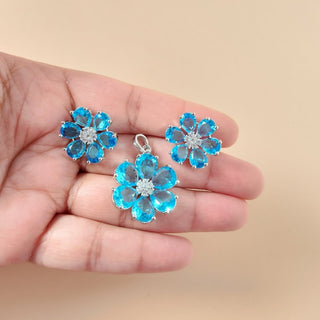 Joanna Light Blue CZ Simulant Pendant Set (Chain included) - ECLAT INDIAN JEWELSNecklace Sets - Pendant SetsBlue