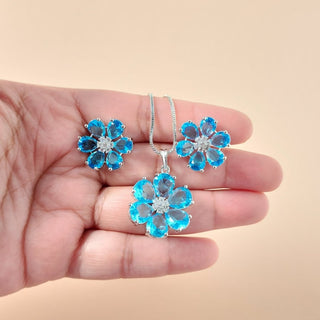 Joanna Light Blue CZ Simulant Pendant Set (Chain included) - ECLAT INDIAN JEWELSNecklace Sets - Pendant SetsBlue