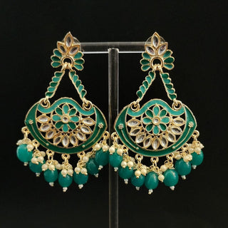 Jocelyn Green Meenakari Kundan Earrings - ECLAT INDIAN JEWELSEarringsGreen