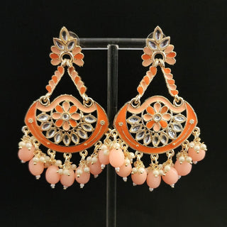 Jocelyn Peach Meenakari Kundan Earrings - ECLAT INDIAN JEWELSEarringsPeach