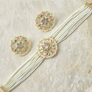 Jodi Mint Green & Pastel Pink Choker Necklace Set - ECLAT INDIAN JEWELSNecklace SetsMulticolour