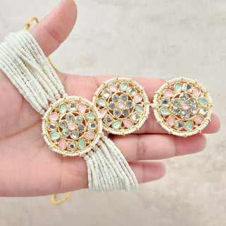 Jodi Mint Green & Pastel Pink Choker Necklace Set - ECLAT INDIAN JEWELSNecklace SetsMulticolour