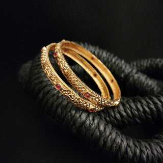 Joleen Gold Finish Bangle Set (Pair) (2.6 & 2.10 Available)) - ECLAT INDIAN JEWELSBangle, Kadas & Bracelets2.6