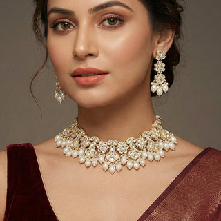 Jolene White Kundan Necklace Set with Maang Tikka - ECLAT INDIAN JEWELSNecklace SetsWhite