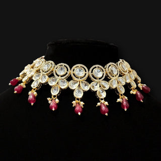 Jordyn Dark Red Kundan CZ Necklace Set - ECLAT INDIAN JEWELSNecklace SetsRed