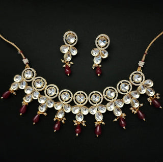 Jordyn Dark Red Kundan CZ Necklace Set - ECLAT INDIAN JEWELSNecklace SetsRed