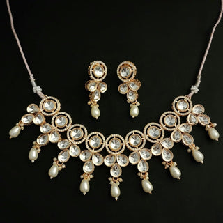 Jordyn Rose Gold Kundan Necklace Set - ECLAT INDIAN JEWELSNecklace SetsWhite