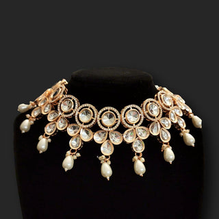 Jordyn Rose Gold Kundan Necklace Set - ECLAT INDIAN JEWELSNecklace SetsWhite