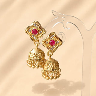 Joselyn Pink Gold CZ Diamond Simulant Mini Jhumka Earrings 1 - ECLAT INDIAN JEWELSEarringsPink