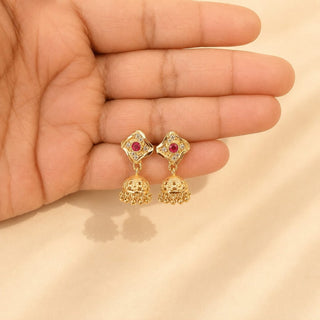 Joselyn Pink Gold CZ Diamond Simulant Mini Jhumka Earrings 1 - ECLAT INDIAN JEWELSEarringsPink