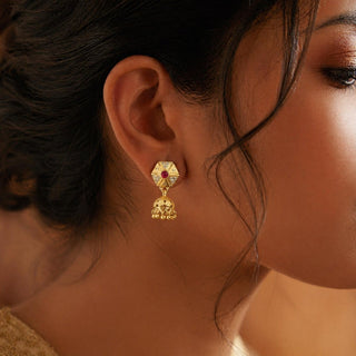 Joselyn Pink Gold CZ Diamond Simulant Mini Jhumka Earrings 2 - ECLAT INDIAN JEWELSEarringsPink