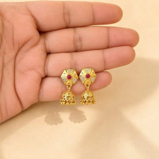 Joselyn Pink Gold CZ Diamond Simulant Mini Jhumka Earrings 2 - ECLAT INDIAN JEWELSEarringsPink