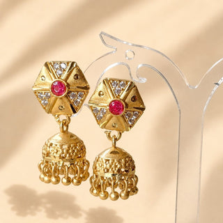 Joselyn Pink Gold CZ Diamond Simulant Mini Jhumka Earrings 2 - ECLAT INDIAN JEWELSEarringsPink