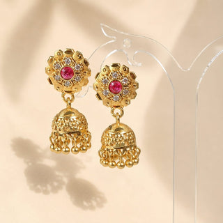 Joselyn Pink Gold CZ Diamond Simulant Mini Jhumki Earrings 3 - ECLAT INDIAN JEWELSEarringsPink