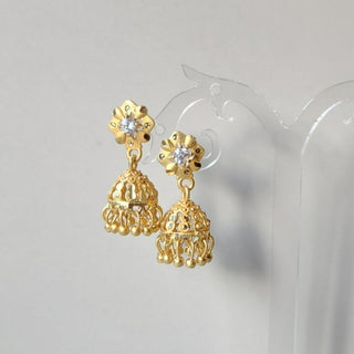 Josephine Gold CZ Diamond Simulant Mini Jhumka Earrings 1 - ECLAT INDIAN JEWELSEarringsGold