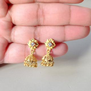 Josephine Gold CZ Diamond Simulant Mini Jhumka Earrings 1 - ECLAT INDIAN JEWELSEarringsGold