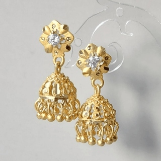 Josephine Gold CZ Diamond Simulant Mini Jhumka Earrings 1 - ECLAT INDIAN JEWELSEarringsGold