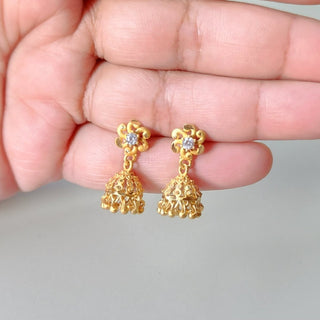 Josephine Gold CZ Diamond Simulant Mini Jhumki Earrings 2 - ECLAT INDIAN JEWELSEarringsGold