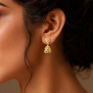 Josephine Gold CZ Diamond Simulant Mini Jhumki Earrings 2 - ECLAT INDIAN JEWELSEarringsGold