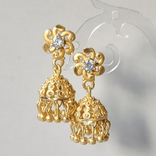 Josephine Gold CZ Diamond Simulant Mini Jhumki Earrings 2 - ECLAT INDIAN JEWELSEarringsGold