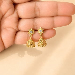Josephine Gold CZ Diamond Simulant Mini Jhumki Earrings 3 - ECLAT INDIAN JEWELSEarringsGold