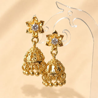 Josephine Gold CZ Diamond Simulant Mini Jhumki Earrings 3 - ECLAT INDIAN JEWELSEarringsGold