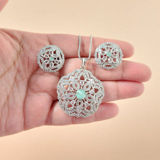 Josephine Mint Green CZ Simulant Pendant Set (Chain included) - ECLAT INDIAN JEWELSNecklace Sets - Pendant SetsGreen
