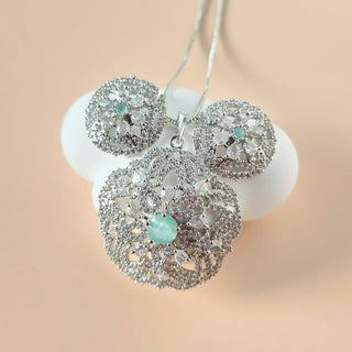 Josephine Mint Green CZ Simulant Pendant Set (Chain included) - ECLAT INDIAN JEWELSNecklace Sets - Pendant SetsGreen