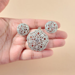Josephine White CZ Simulant Pendant Set (Chain included) - ECLAT INDIAN JEWELSNecklace Sets - Pendant SetsWhite
