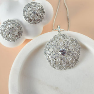 Josephine White CZ Simulant Pendant Set (Chain included) - ECLAT INDIAN JEWELSNecklace Sets - Pendant SetsWhite