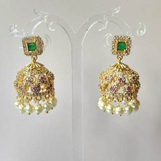 Josie Green CZ Diamond Simulant Jhumka Earrings - ECLAT INDIAN JEWELSEarringsGreen