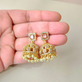 Josie Pink CZ Diamond Simulant Jhumka Earrings - ECLAT INDIAN JEWELSEarringsPink